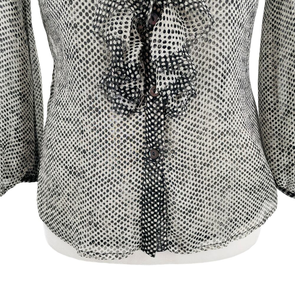 Lida Baday Black & White Silk Polka Dot Sheer Ruffle Blouse Women Sz 2 - Picture 7 of 14